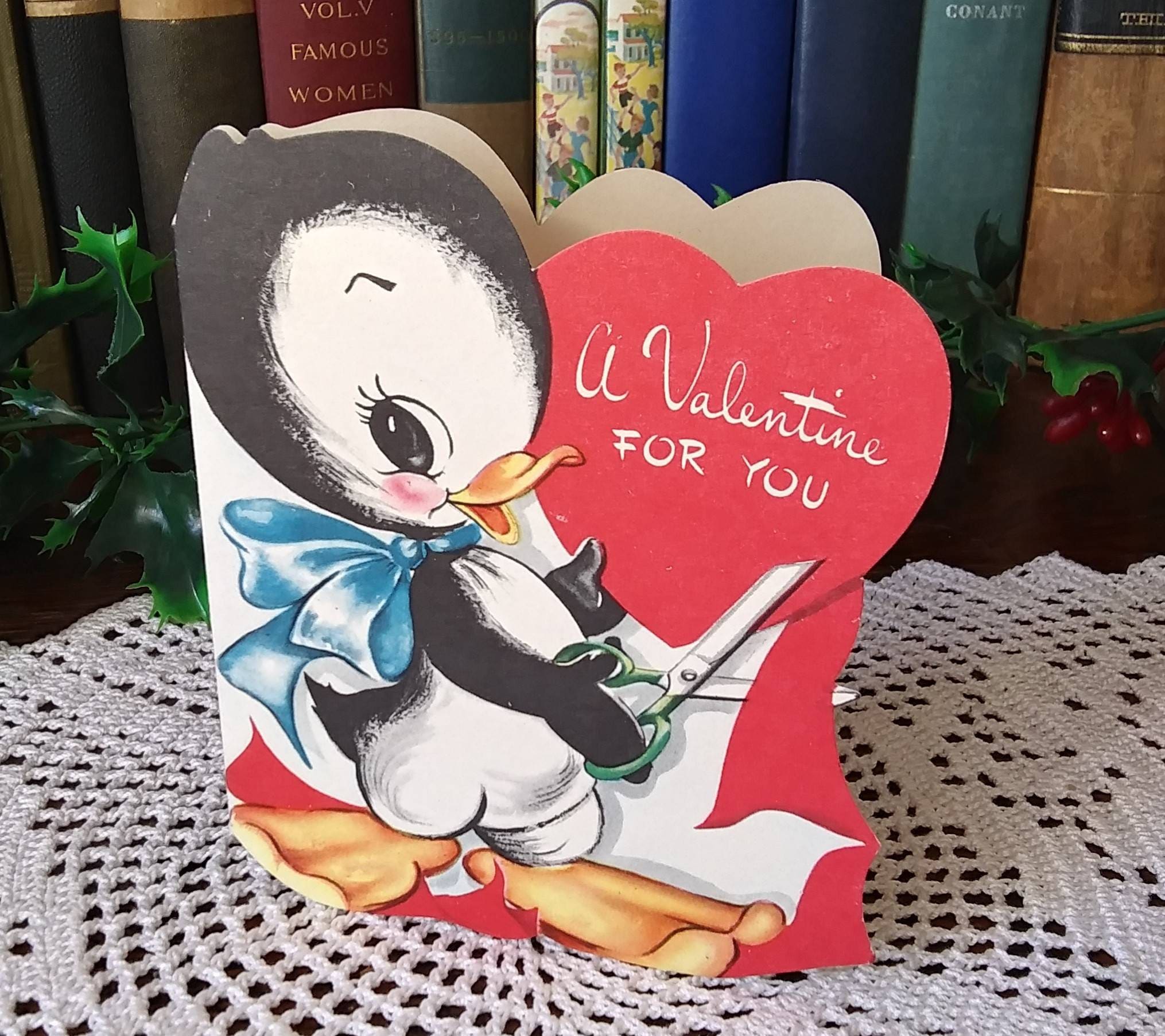 Vintage Valentine's Day Card Duck Using Scissors - Etsy