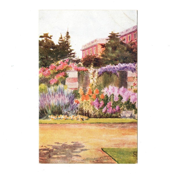 Antique Art Postcard, Hampton Court Palace Gardens, Artist Signed M Sterling, by Raphael Tuck Series 8494- 18252