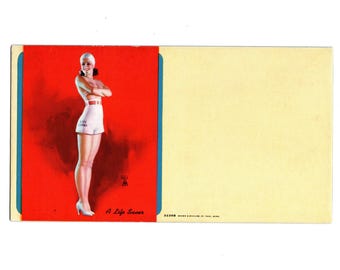 Vintage Earl Moran Sexy Pinup Girl Blank Ink Blotter, A Life Saver Lifeguard - 20365