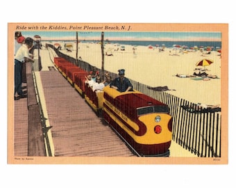 Vintage Point Pleasant Beach, New Jersey Linen Postcard, Kiddie Train Ride - 20083a
