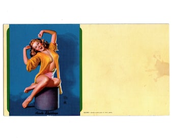 Vintage Earl Moran Sexy Pinup Girl Blank Ink Blotter, Acute Shortage, Seductive Attire - 20366