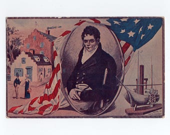 Antique Robert Fulton Postcard, Portrait and Steamer Clermont Model - 20228Pa