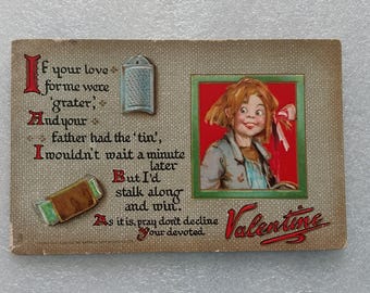 Antique Valentine's Day Postcard, Frances Brundage Art, Raphael Tuck Pots and Pans - 19814Pb
