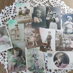 12 Random Antique Postcards of Children, Studio Models, Holidays, Foreign, Real Photo, Used and Unused, Cursive Writing - 19292