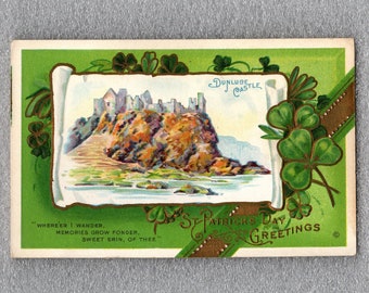 Antique St. Patrick's Day Postcard, Dunluce Castle, Ireland, Sweet Erin, Embossed Unused - 18539