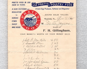 1904 Woodstock Vermont Frank H. Gillingham Animal Food Color Illustrated Billhead - 19581Pa