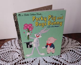 NOS Little Golden Book, Porky Pig and Bugs Bunny, Just Like Magic, 110-75, Spine Not Cracked - 19943a