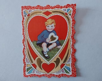 Vintage Valentine's Day Greeting Card, Boy and Girl, Red Hearts - 19825b