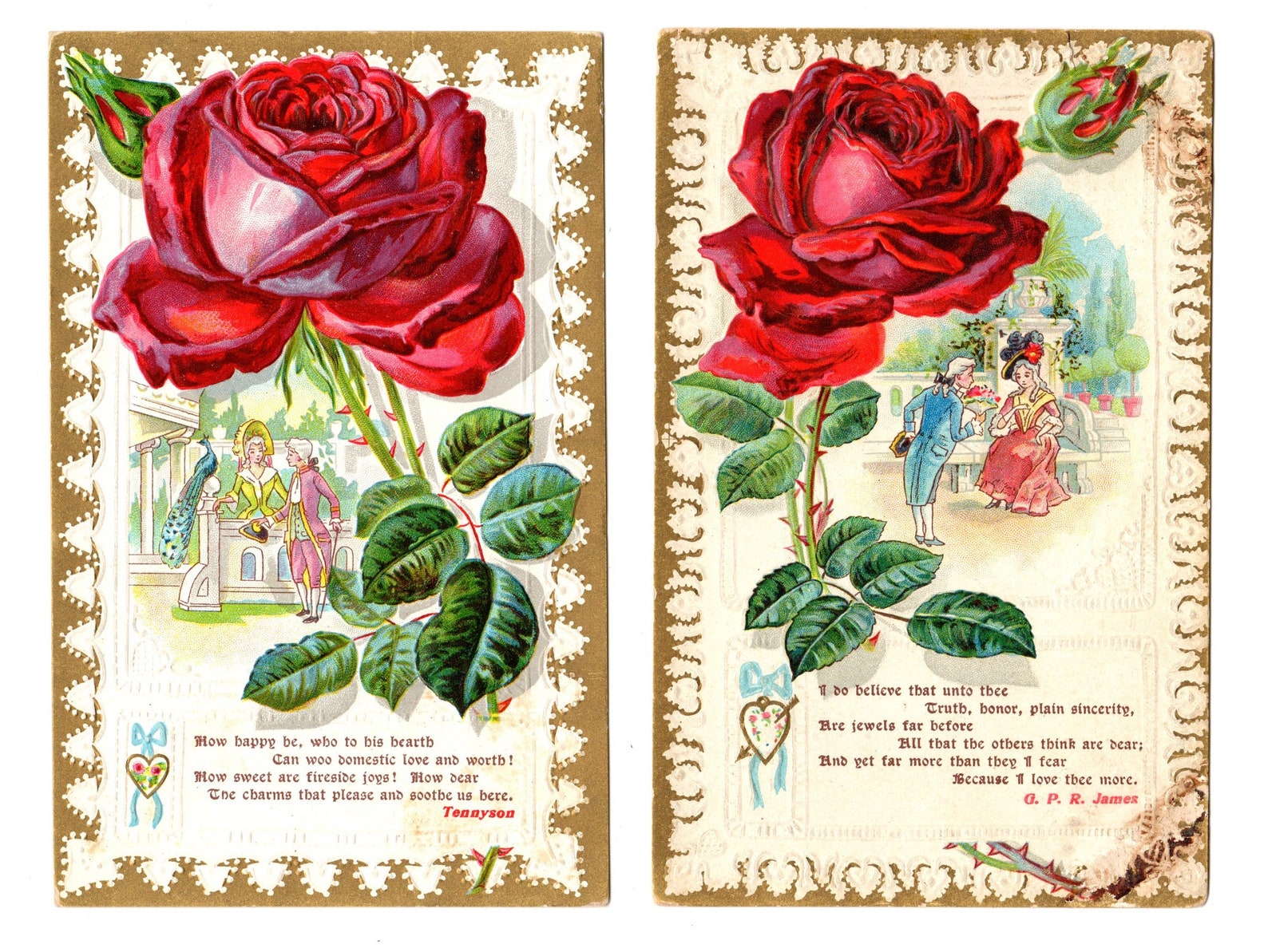 2 Antique Love Postcards A Red Rose Poem by Tennyson and | Etsy