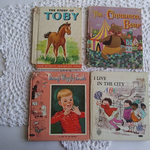 4 Vintage Children's Book Covers to Make a Junk Journal, Paper Craft Supply, Toby Horse, Wiggly Tooth, Whitman Tell a Tale - 17009d