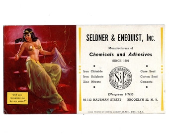 Vintage Gil Elvgren Sexy Pinup Girl Advertising Ink Blotter, Masquerade Party, Brooklyn NY - 20367