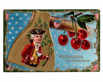 Antique Patriotic Postcard, George Washington His Truthfulness, Gold Hatchet, Edward Nash - 20122