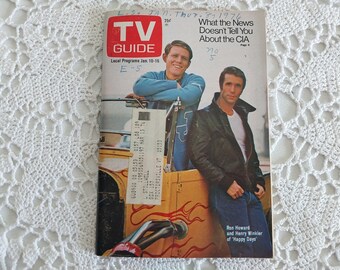 Vintage January 10, 1976 TV Guide, Happy Days, Ron Howard and Henry Winkler on Cover, Television Shows, Puzzle Not Done - 18320