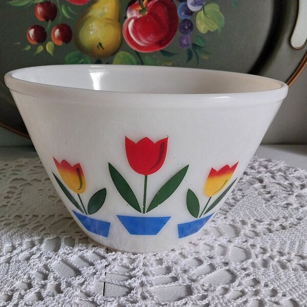 Vintage Fire King Tulip Bowl, 7.5 Inch Splash Proof Mixing Bowl, Flower Pots, Oven Ware - 18582