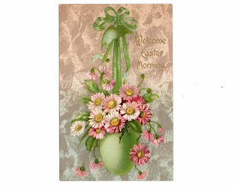 Antique 1908 Easter Postcard, Hanging Green Egg Flower Pot, Sodus New York - 19935Pa