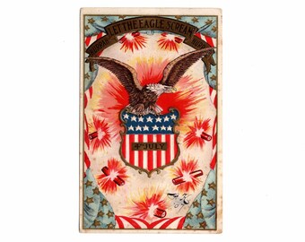 1907 Antique Patriotic Postcard, Independence Day Eagle, Stars and Stripes - 20133P