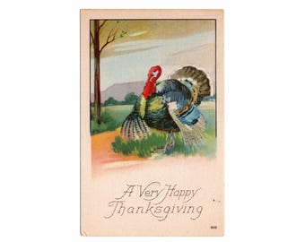 Antique Thanksgiving Postcard, Turkey in the Grass, Made in USA, Unused - 19542a