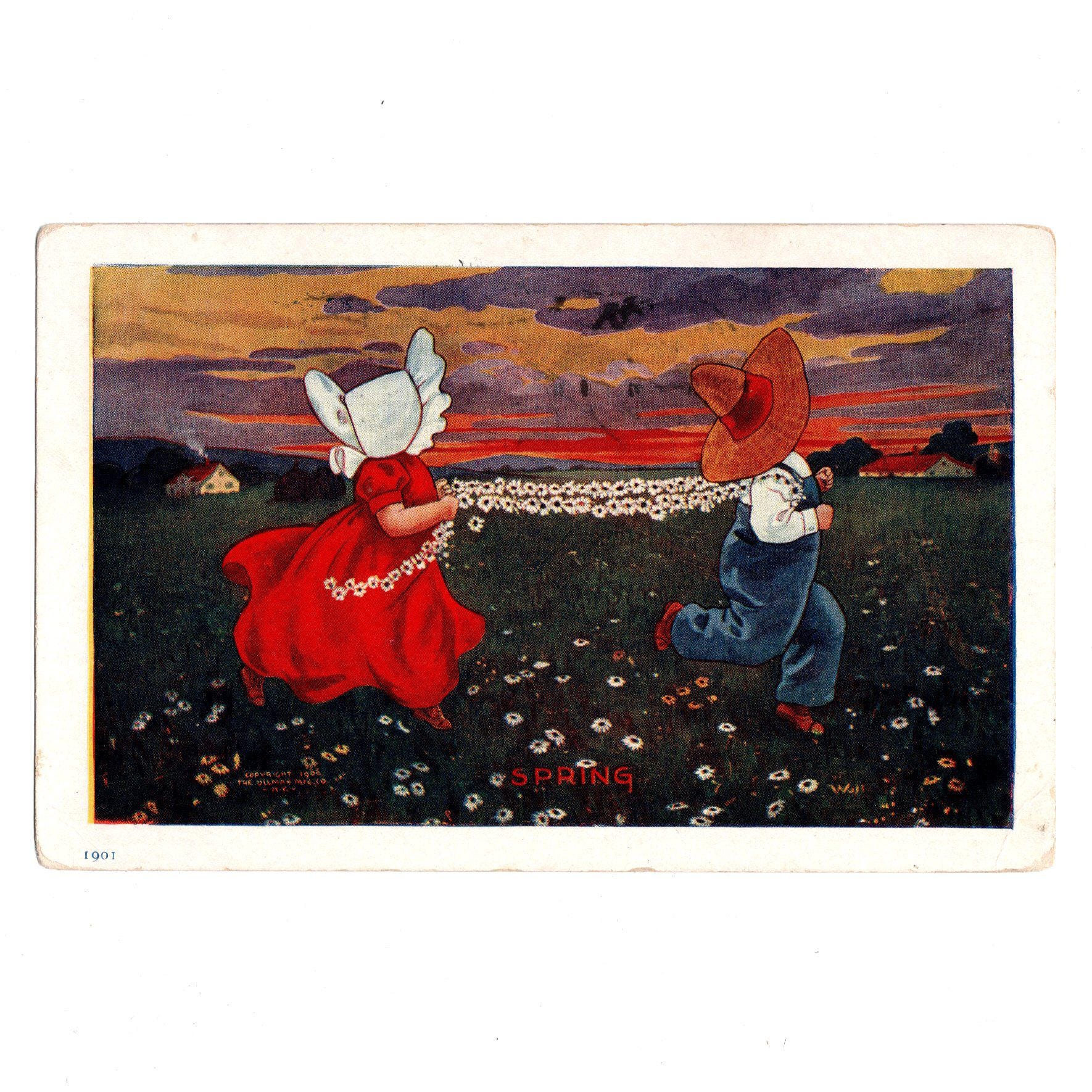 Antique Spring Postcard, Sunbonnet Seasons Series 76, Children With ...