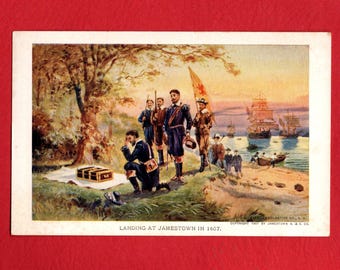 Vintage 1907 Jamestown Exposition Postcard, #3 Settlers Arriving on Virginia Land with the Box - 20363