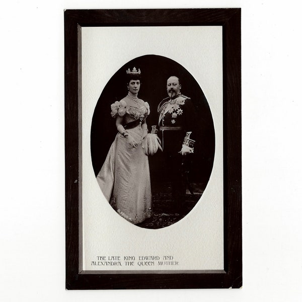 Antique Royal Mourning Postcard, The Late King Edward and Queen Alexandra of Denmark, Unused Rotary Photo - 17973a