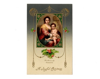 Antique Christmas Postcard, Madonna and Baby Jesus, Embossed Used, Winsch Back - 17037d