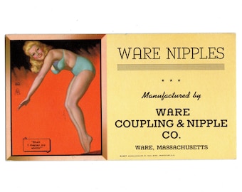 Vintage Earl Moran Sexy Pinup Girl Advertising Ink Blotter, Ware Coupling and Nipple Company, Bathing Beauty - 20364