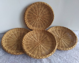 Details about   Lot of 4 Wicker Rattan Bamboo Paper Plate Holder Boho Natural Wall Basket Decor 