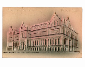 Antique Boston Museum of Fine Arts Postcard, Heavily Embossed with Glitter, Used - 18595f