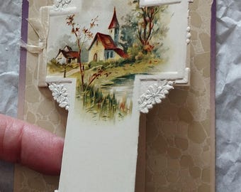 Antique Easter Postcard with Diecut Cross Greeting Card Attached, John Winsch - 20290