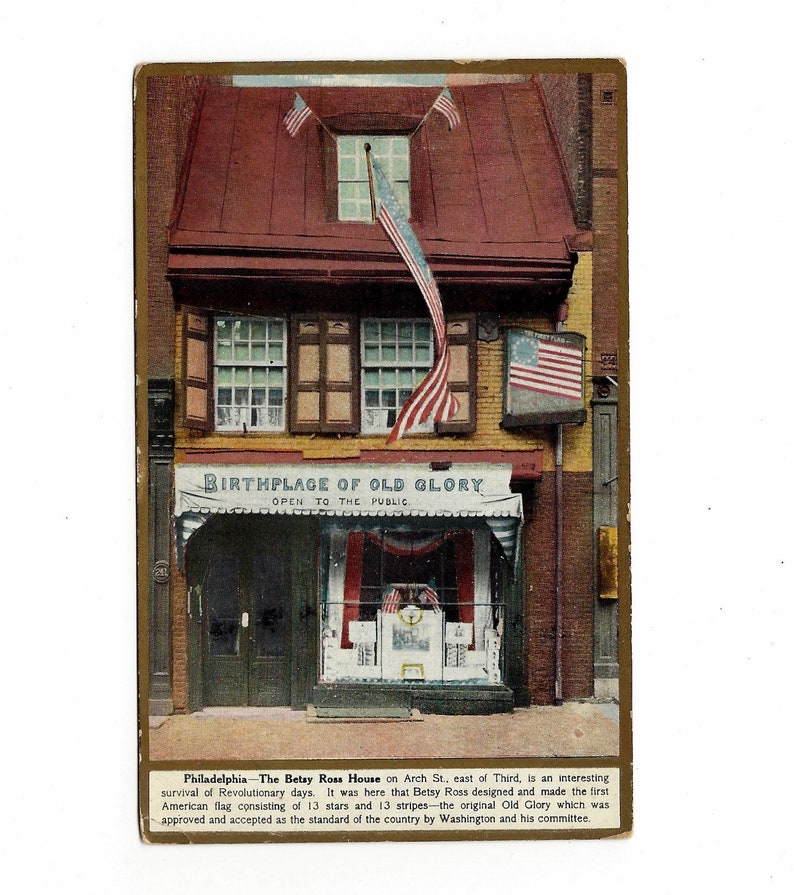 Antique Patriotic Postcard Postmarked from Philadelphia Pennsylvania in 1911 Betsy Ross House 11578Pa Helios Post Card