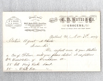 1874 Rutland Vermont Elmer D. Keyes Grocers Company Illustrated Letterhead - 19577Pb