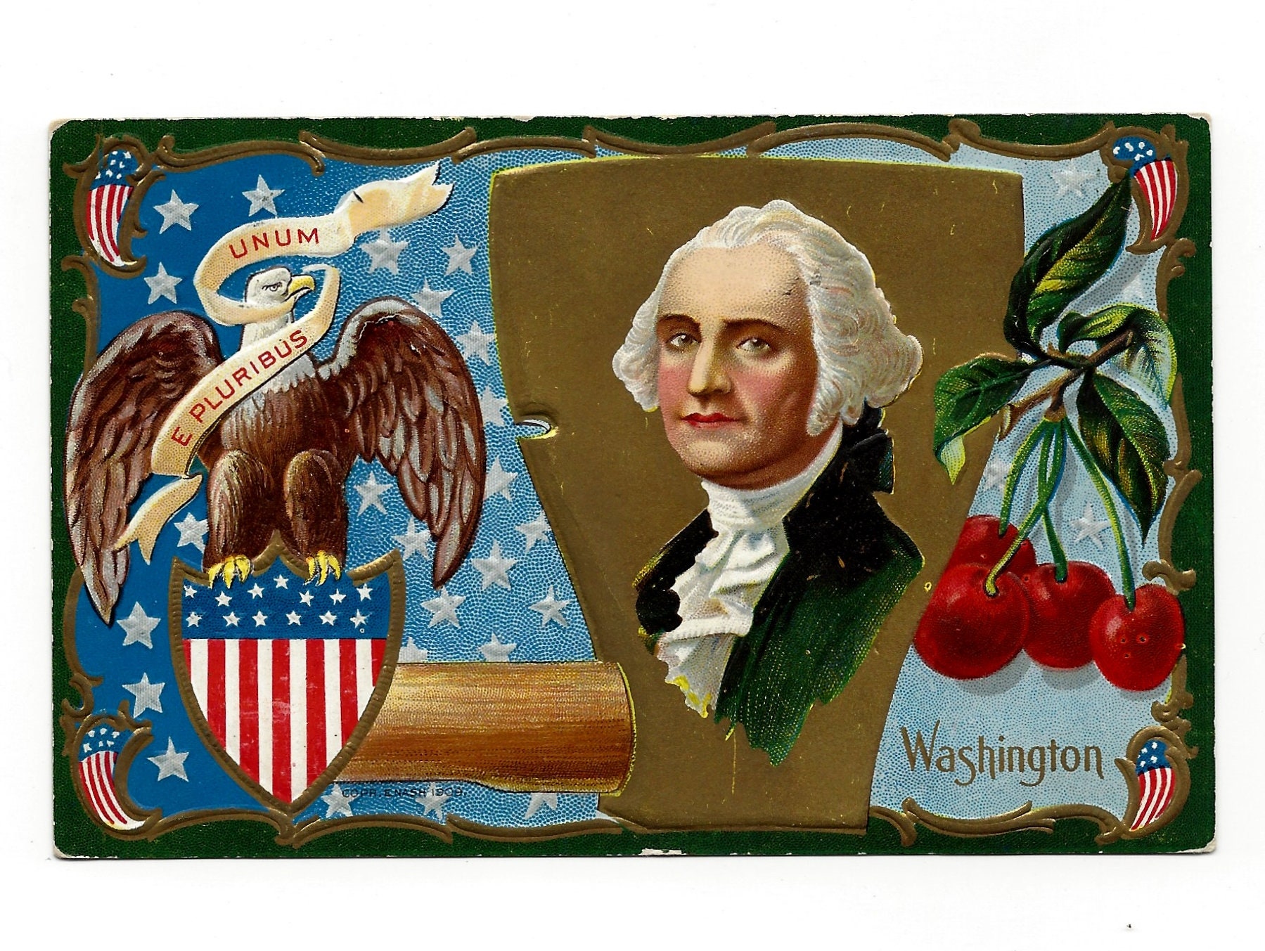 President George Washington Patriotic Postcard, Gold Hatchet With Cherries  and Eagle on Shield, Edward Nash 14922pg -  Canada