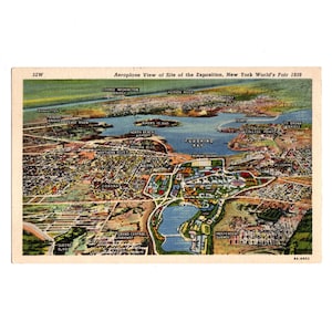Vintage 1939 New York World&#39;s Fair Postcard, Aerial View of the Site of the Exposition, Used - 19186