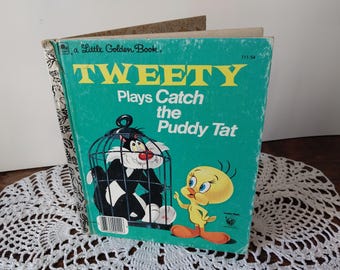 Tweety Plays Catch the Puddy Tat, Vintage Little Golden Book 111-54, Looney Tunes - 19942a