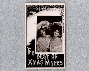 Antique Christmas Postcard with Actress Beauties Marie Studholme and Zena Dare, Rotary Photo, Used - 17492c