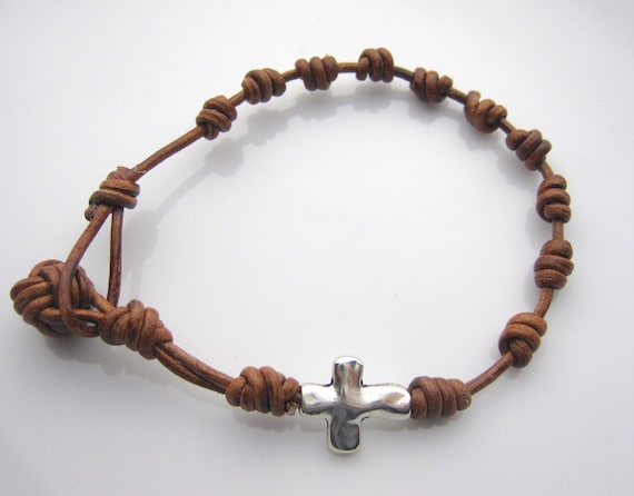 Knotted Leather Rosary Bracelet Monkey Fist Knot Silver Cross Personalized Handmade Leather Rosary Boho Jewelry Etsy