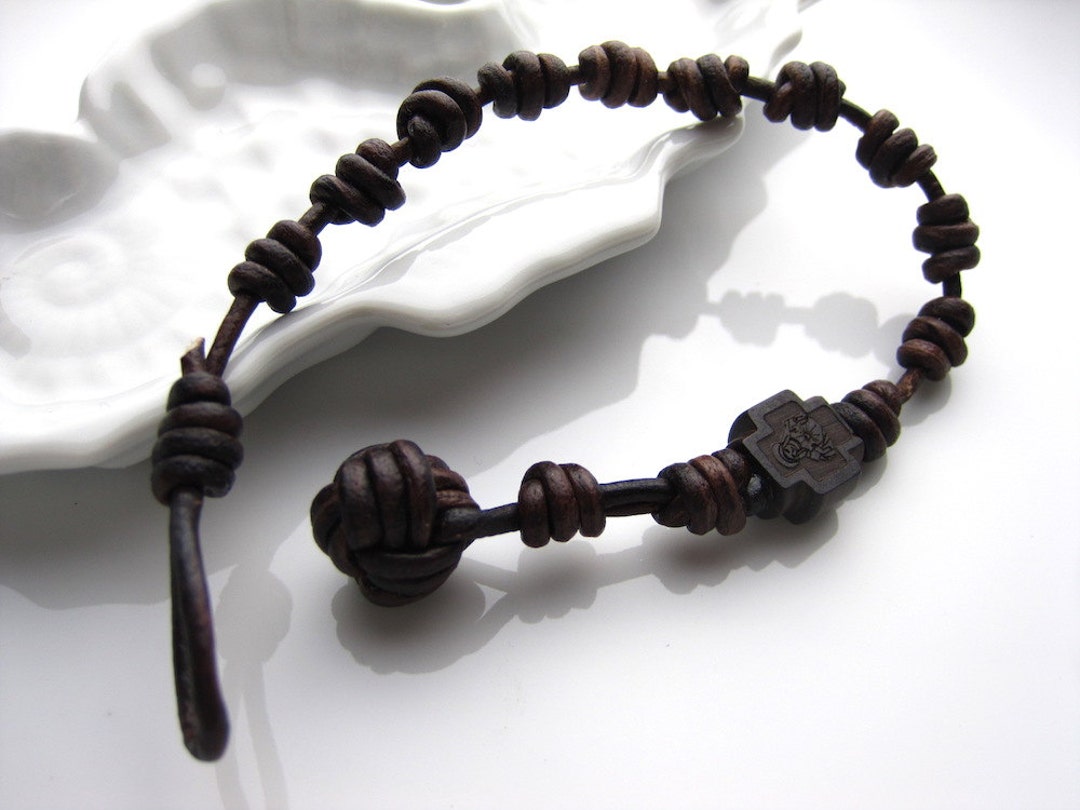 Leather rosary bracelet discount