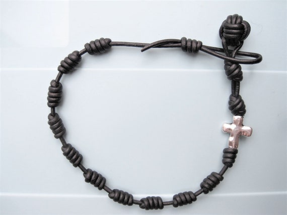Knotted Leather Rosary Bracelet Monkey fist knot Silver | Etsy