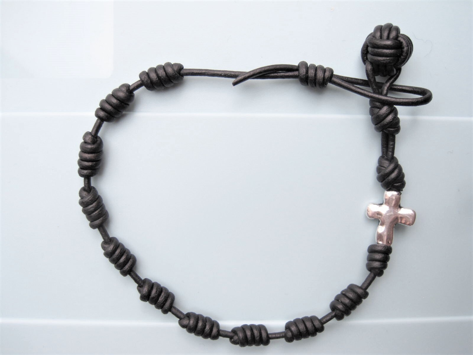 Knotted Leather Rosary Bracelet Monkey fist knot Silver Etsy