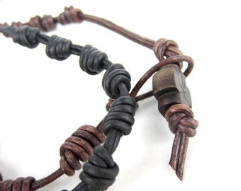 Knotted rosary Leather Bracelet, Handmade leather rosary, Men rosary, Women rosary, Boho jewelry, Chi Rho Cross bead