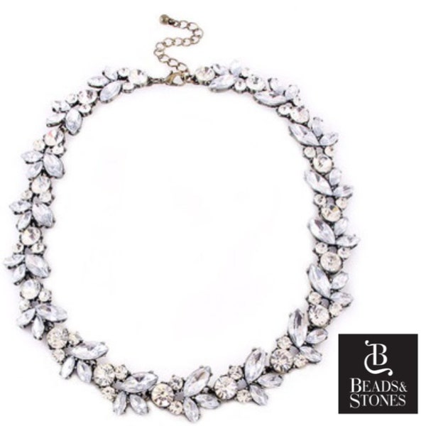 The 'Elizabeth' Crystal Statement Necklace Minimalist necklace Handmade Bib Jewellery