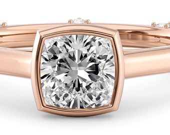 Rose Gold Dainty Cushion Lab Diamond Engagement Ring