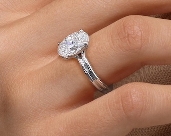 3ct Oval Lab Diamond White Gold Double Band Engagement Ring