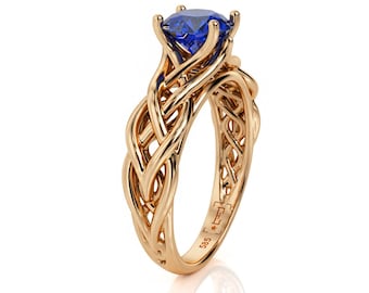 Sapphire Engagement Ring: 14K Rose Gold Braided Ring