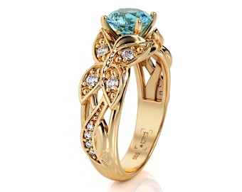 Anello di fidanzamento a farfalla: oro rosa 14 carati, topazio blu e moissanite