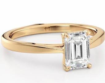 Emerald-Cut Lab Diamond Solid Gold Engagement Ring