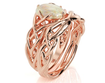 Opaal verlovingsring, Keltische verlovingsring, gevlochten opaal ring, unieke verlovingsring, filigraan verlovingsring, roségouden opaalring, 6793