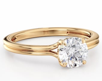 1ct-4ct Lab Diamond Solid Gold Double Band Engagement Ring