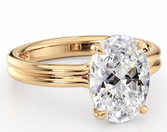 3ct Oval Lab Diamond Solid Gold Double Band Engagement Ring