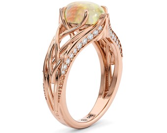 Australian Opal Engagement Ring: 14K Rose Gold Celtic Moissanite Ring